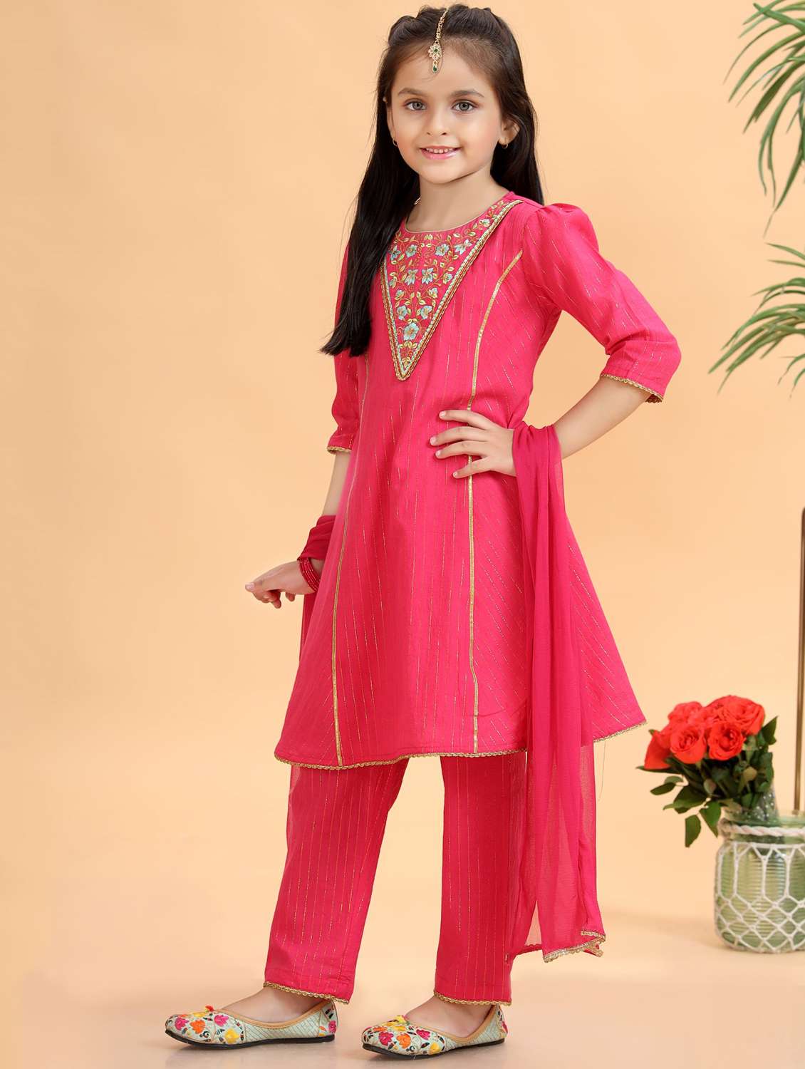 girls embroidered kurta and pant with dupatta  - 22143110 -  Standard Image - 2
