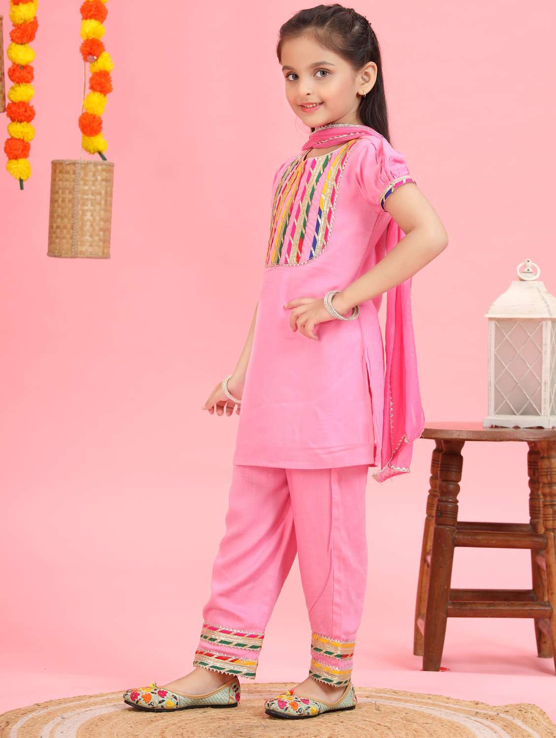girls embroidered kurta and pant with dupatta set - 22143113 - Standard Image - 2