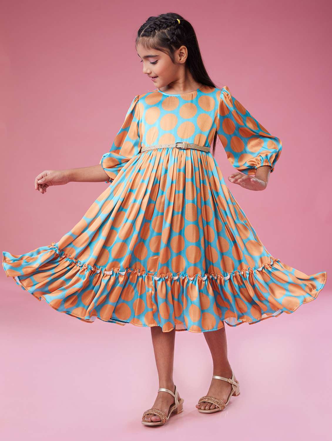 girls polka doted puff sleeve tiered dress - 22143116 - Standard Image - 2