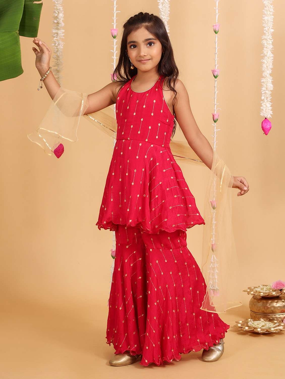 girls embellished kurta and sharara with dupatta set - 22143139 - Standard Image - 2