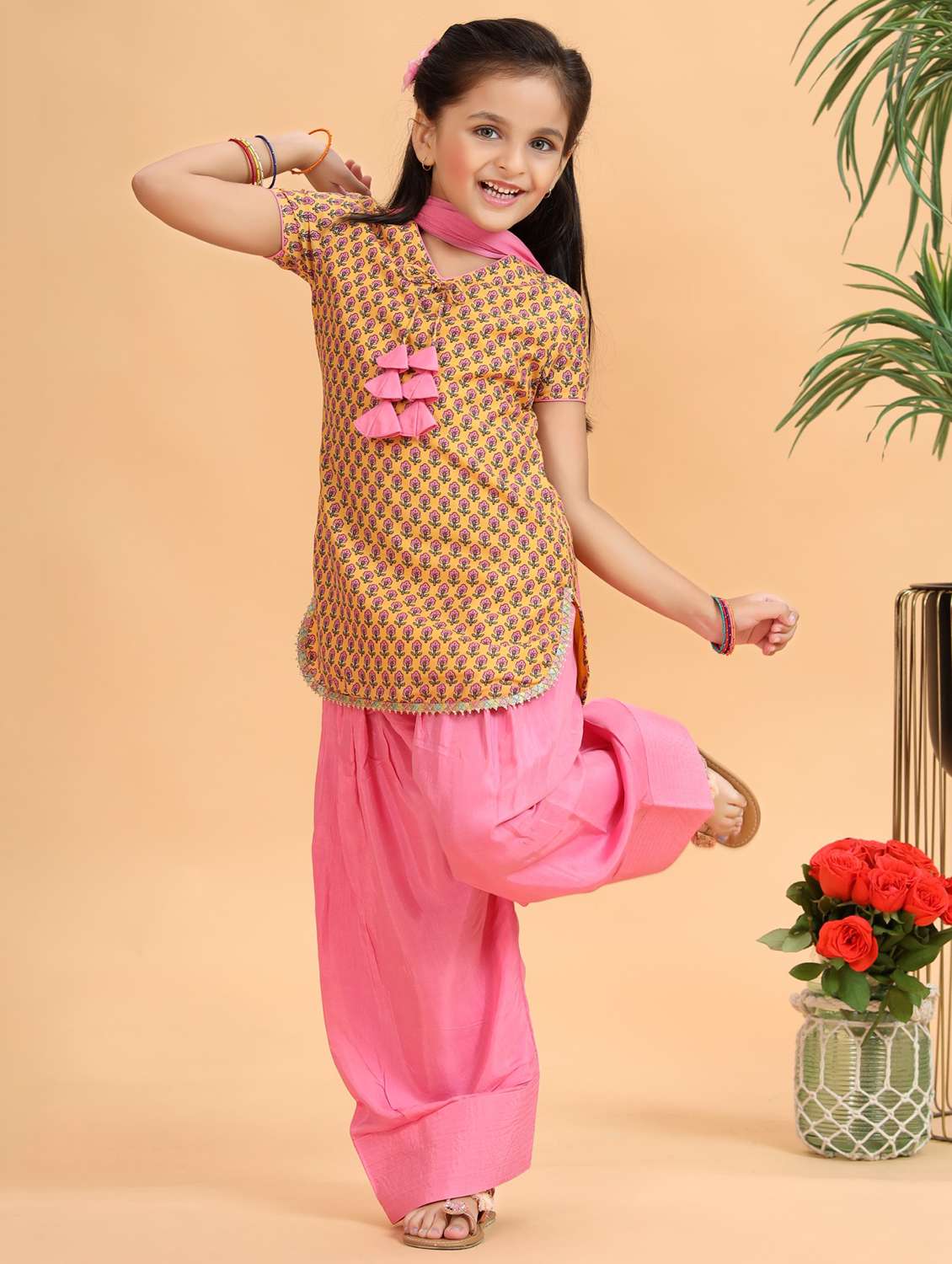 girls printed kurta and salwar with dupatta set - 22143144 -  Standard Image - 2