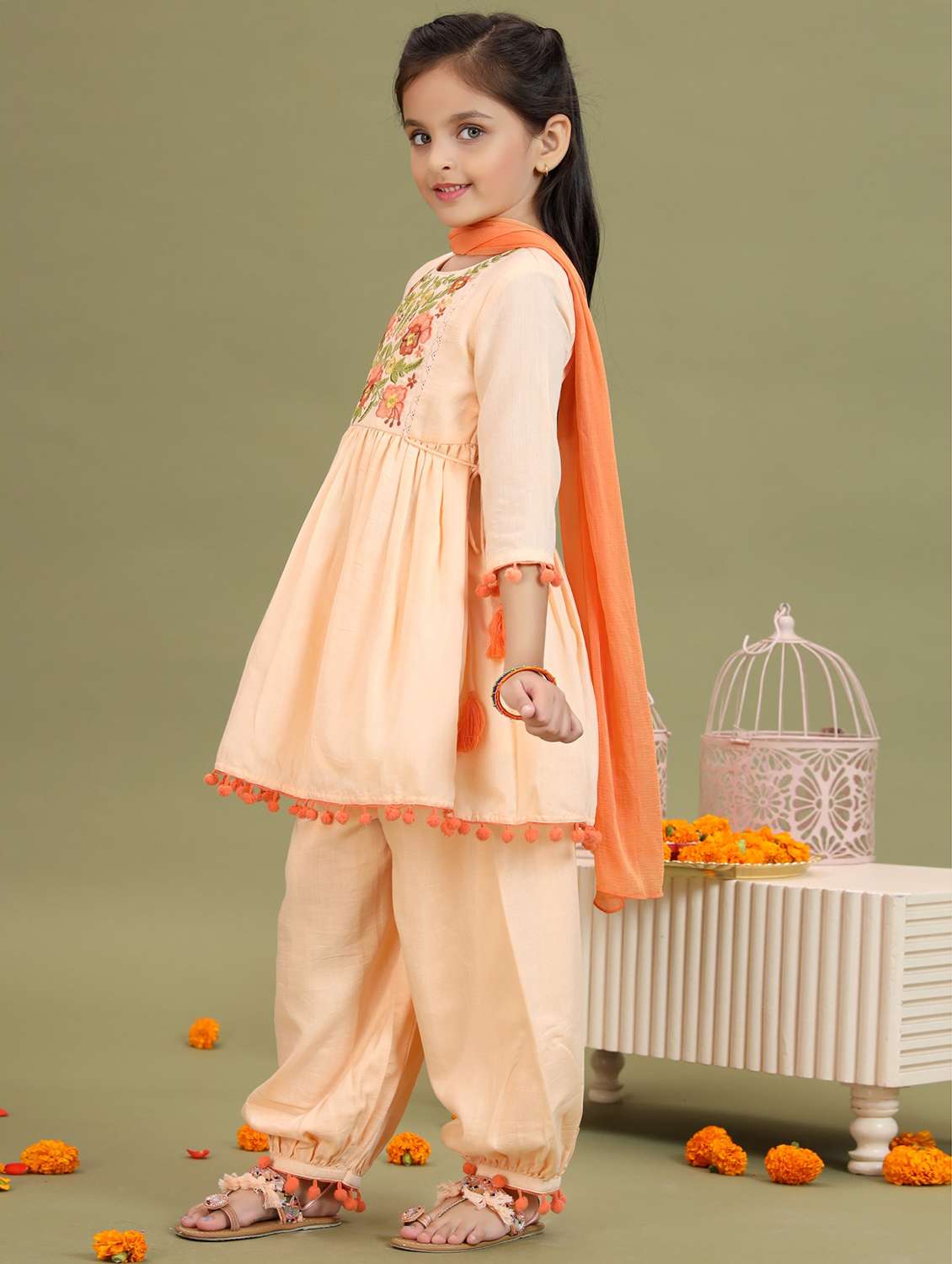 girls embroidered kurta and salwar with dupatta  - 22143146 -  Standard Image - 2