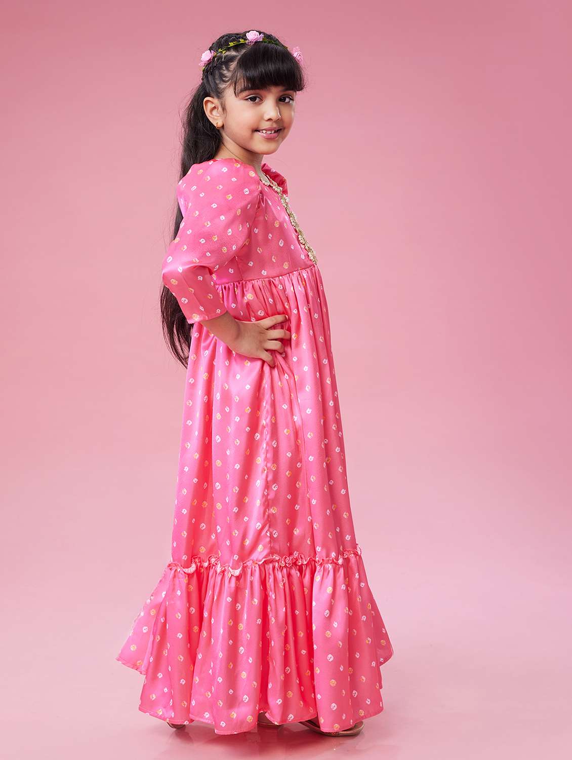 girls printed puff sleeve tiered dress - 22143149 - Standard Image - 2