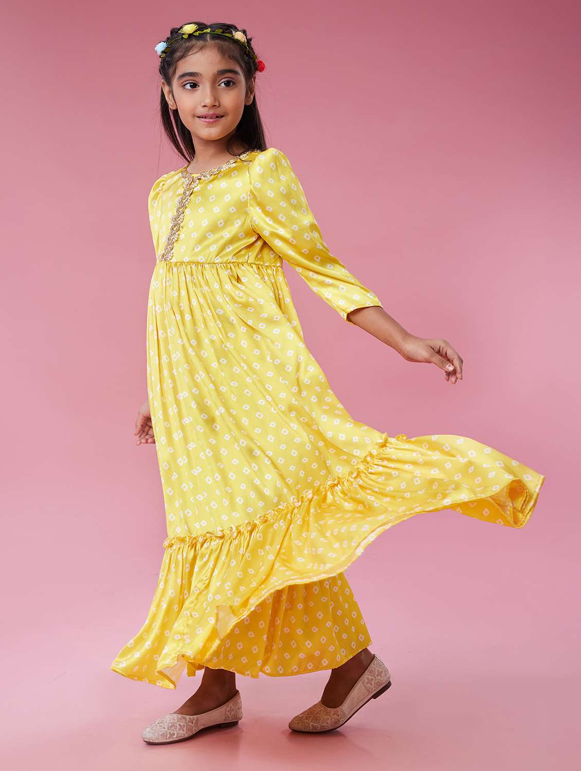 girls printed puff sleeve tiered dress - 22143151 -  Standard Image - 2