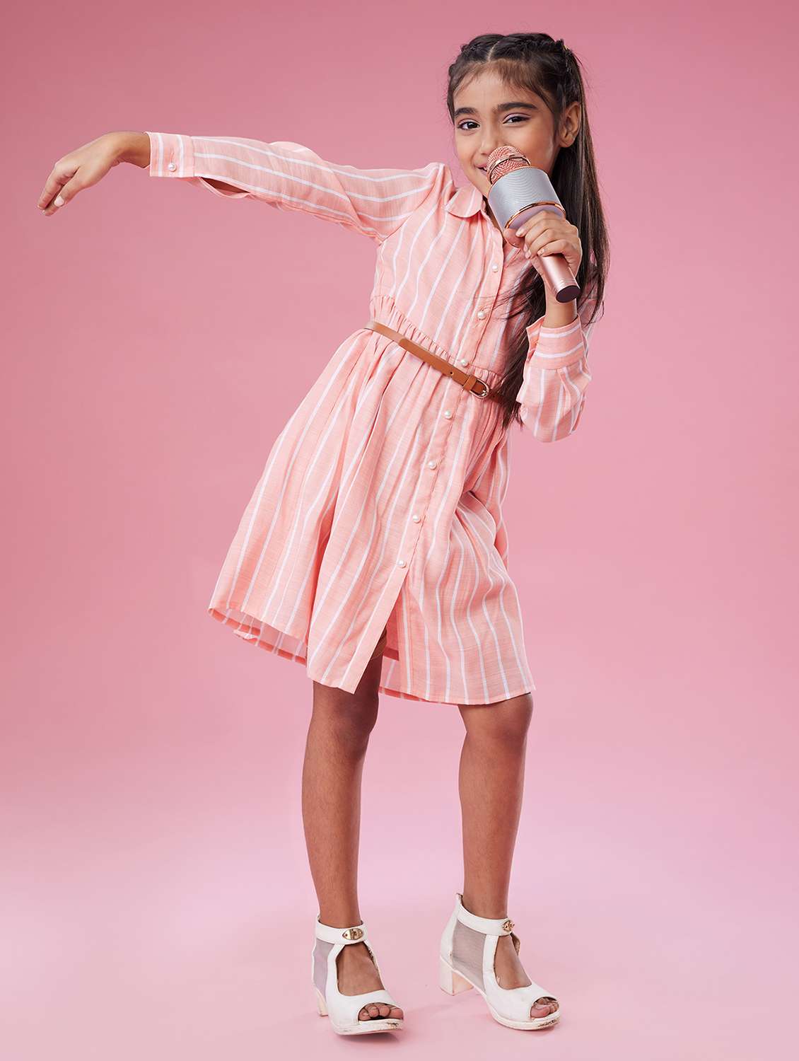 girls striped collared long sleeve shirt dress - 22143153 - Standard Image - 2