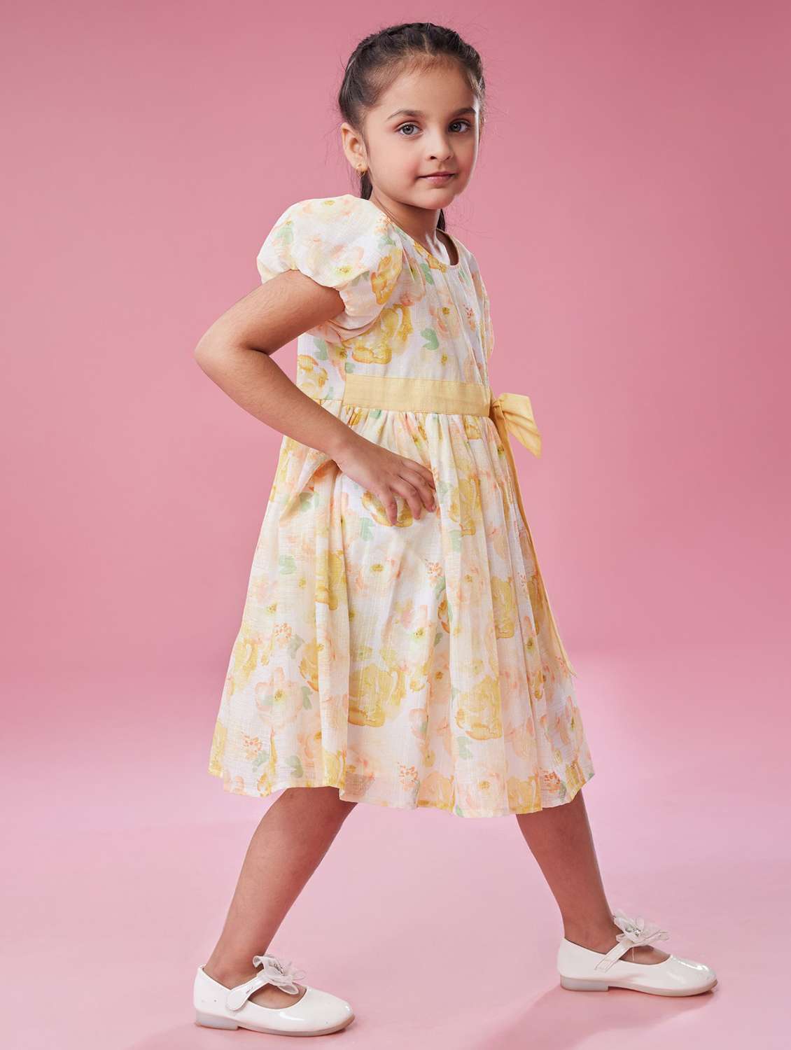girls printed puff sleeve fit & flare dress - 22143154 - Standard Image - 2