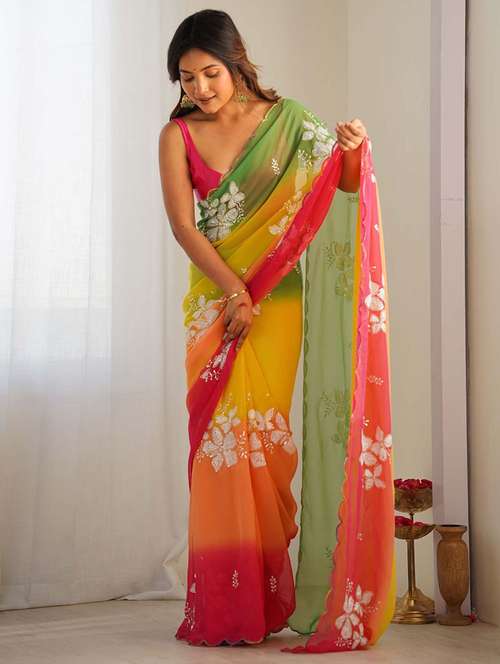 women ombre embroidered saree with blouse - 22143155 - Standard Image - 0