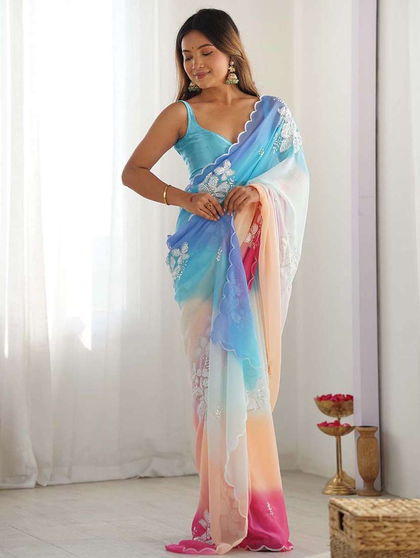 women ombre embroidered saree with blouse - 22143158 - Zoom Image - 0