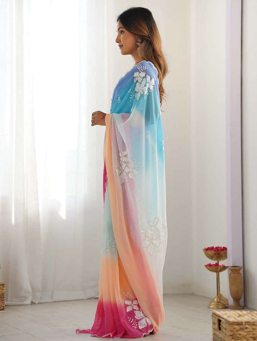 women ombre embroidered saree with blouse - 22143158 - Standard Image - 2
