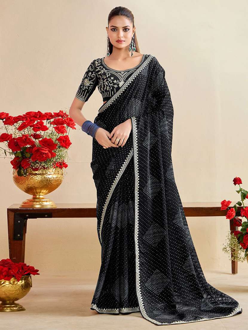 women bandhani printed saree with blouse