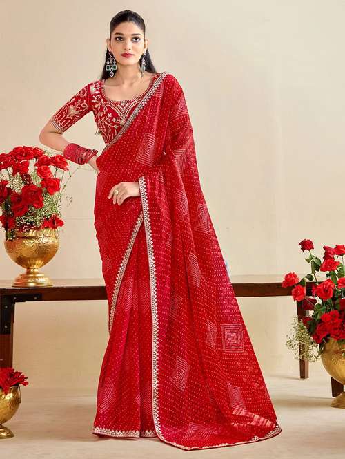 women bandhani printed saree with blouse - 22143165 - Standard Image - 0