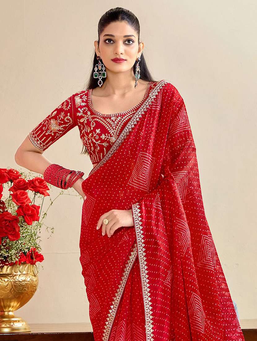 women bandhani printed saree with blouse - 22143165 - Standard Image - 2