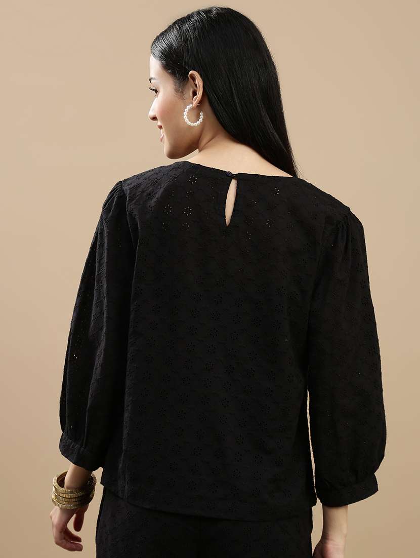 women black solid puff sleeve top - 22143264 -  Standard Image - 2