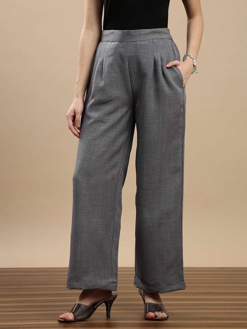 women solid mid rise straight palazzo