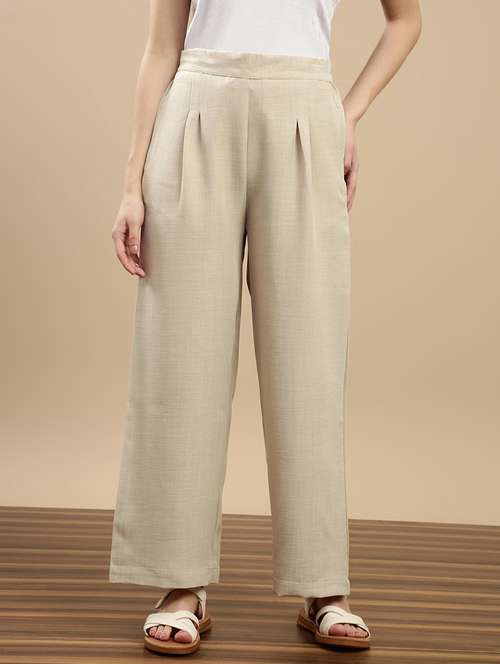 women solid mid rise straight palazzo - 22143266 - Standard Image - 0