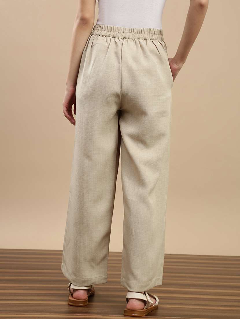 women solid mid rise straight palazzo - 22143266 - Standard Image - 2