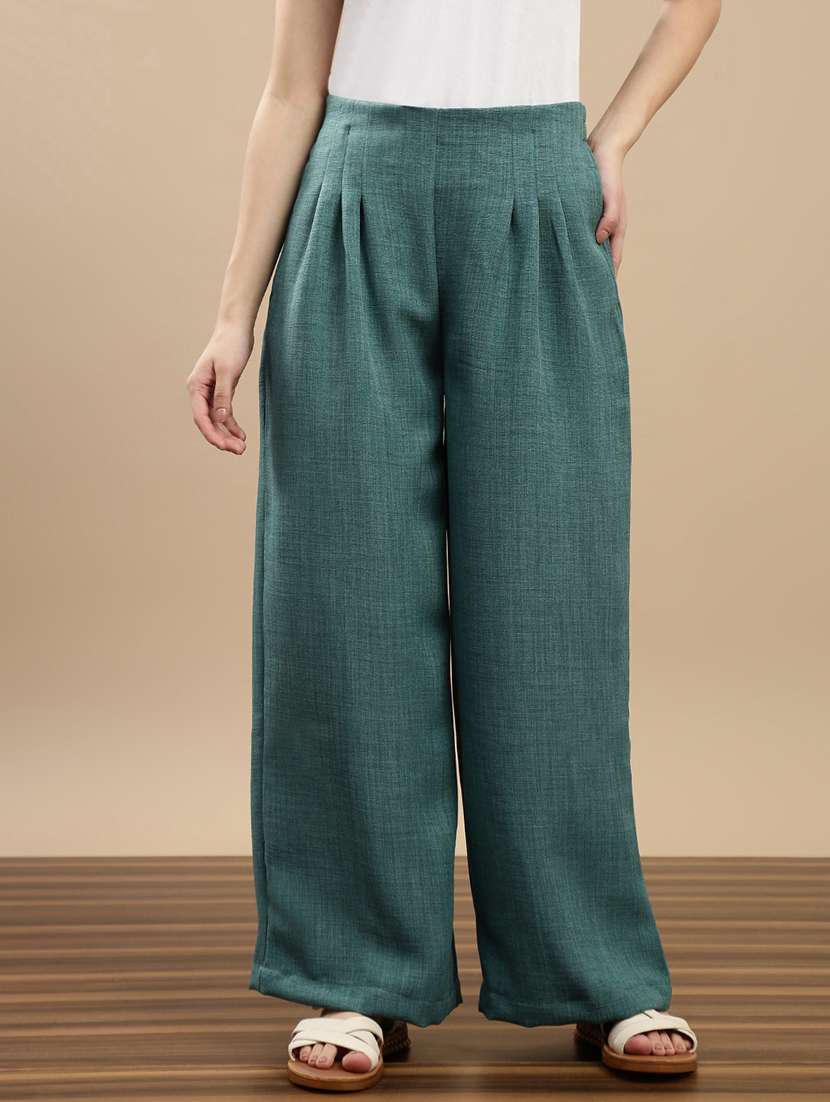 women solid mid rise flared palazzo - 22143268 - Zoom Image - 0