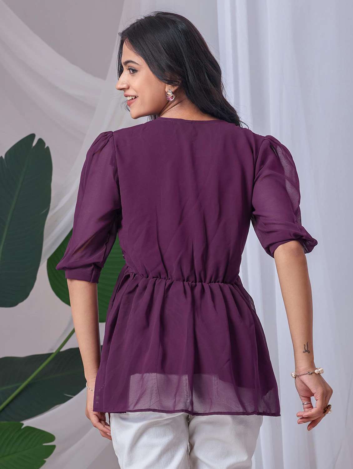 women embroidered puff sleeve a line top - 22143325 - Standard Image - 2