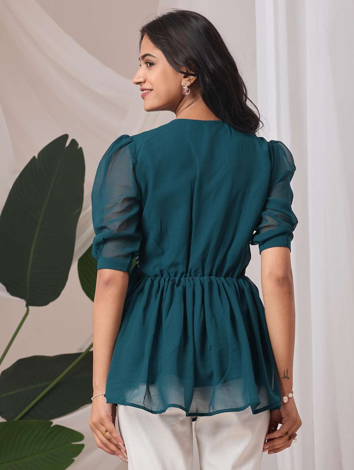 women embroidered puff sleeve a line top - 22143326 - Standard Image - 2