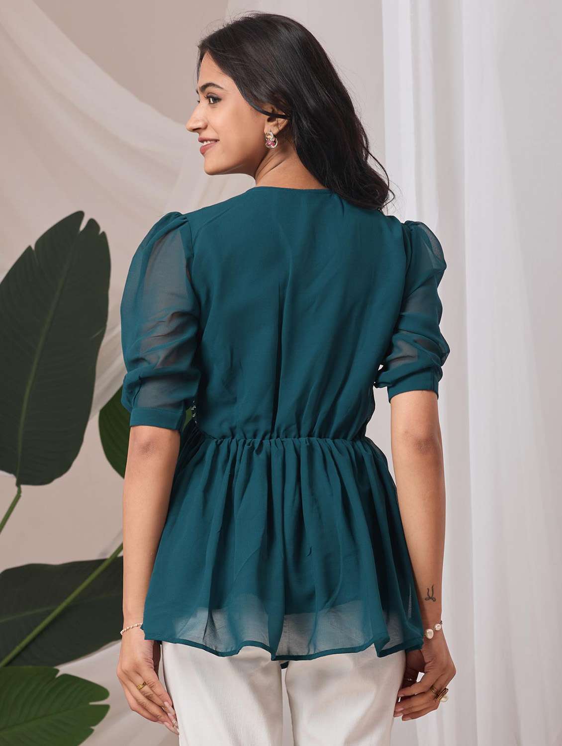 women embroidered puff sleeve a line top - 22143329 - Standard Image - 2
