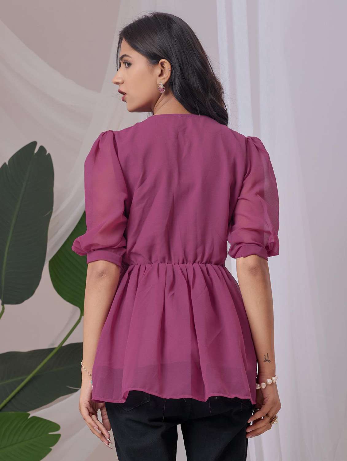 women embroidered puff sleeve a line top - 22143330 - Standard Image - 2