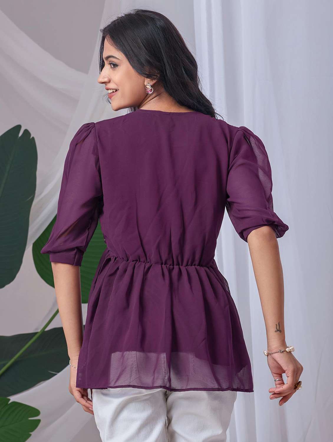 women embroidered puff sleeve a line top - 22143332 - Standard Image - 2