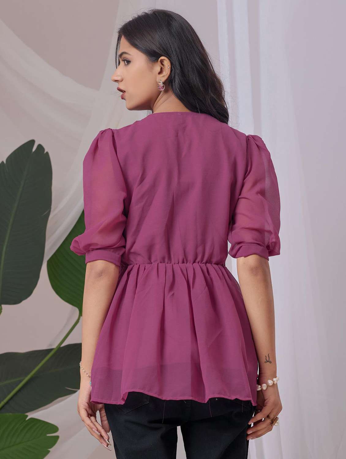 women embroidered puff sleeve a line top - 22143334 - Standard Image - 2
