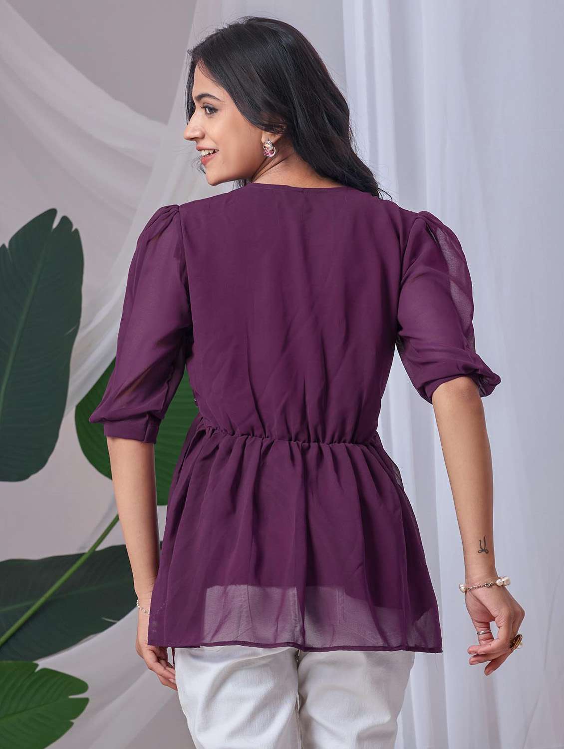 women embroidered puff sleeve a line top - 22143336 - Standard Image - 2