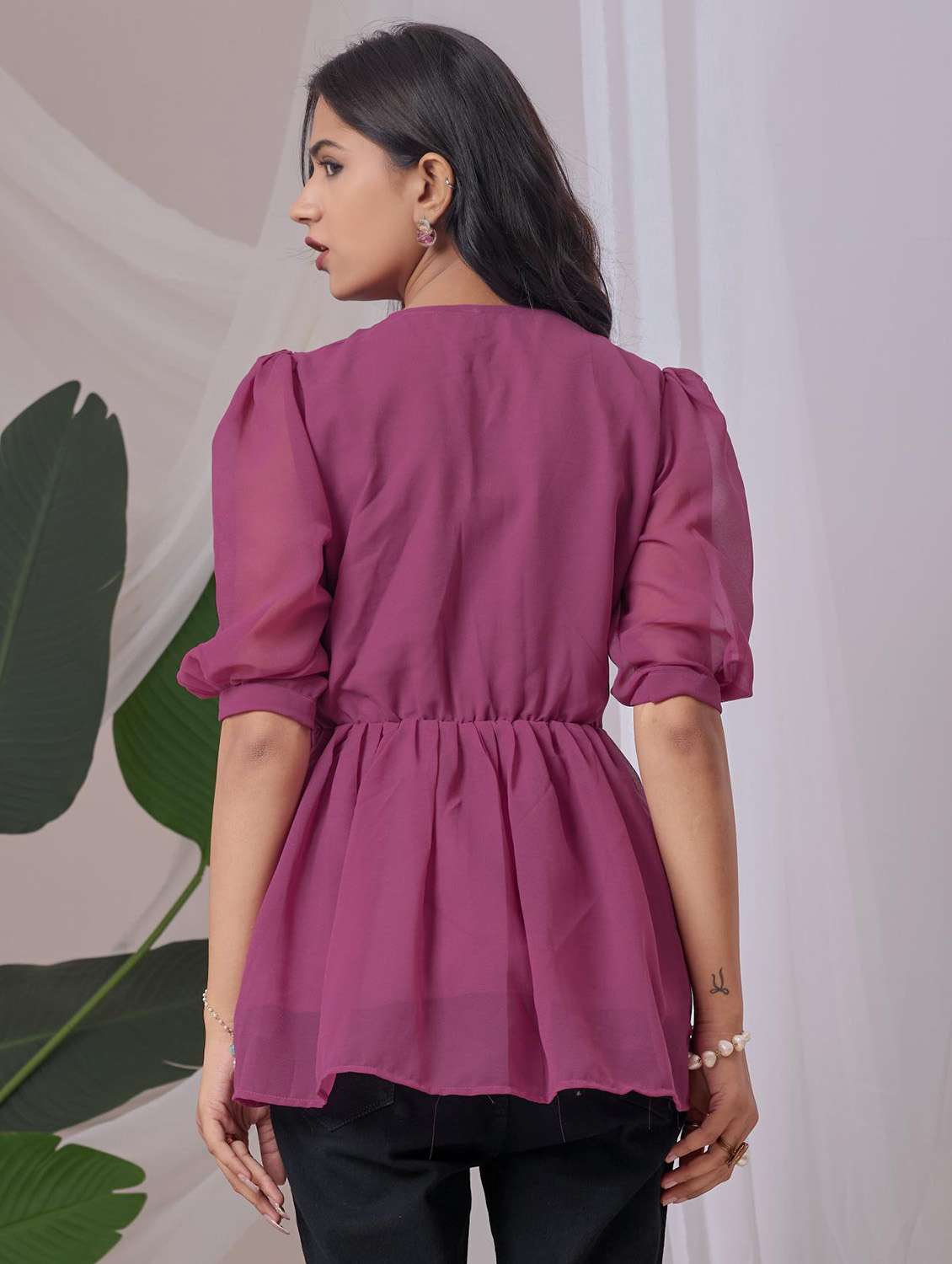 women embroidered puff sleeve a line top - 22143338 - Standard Image - 2