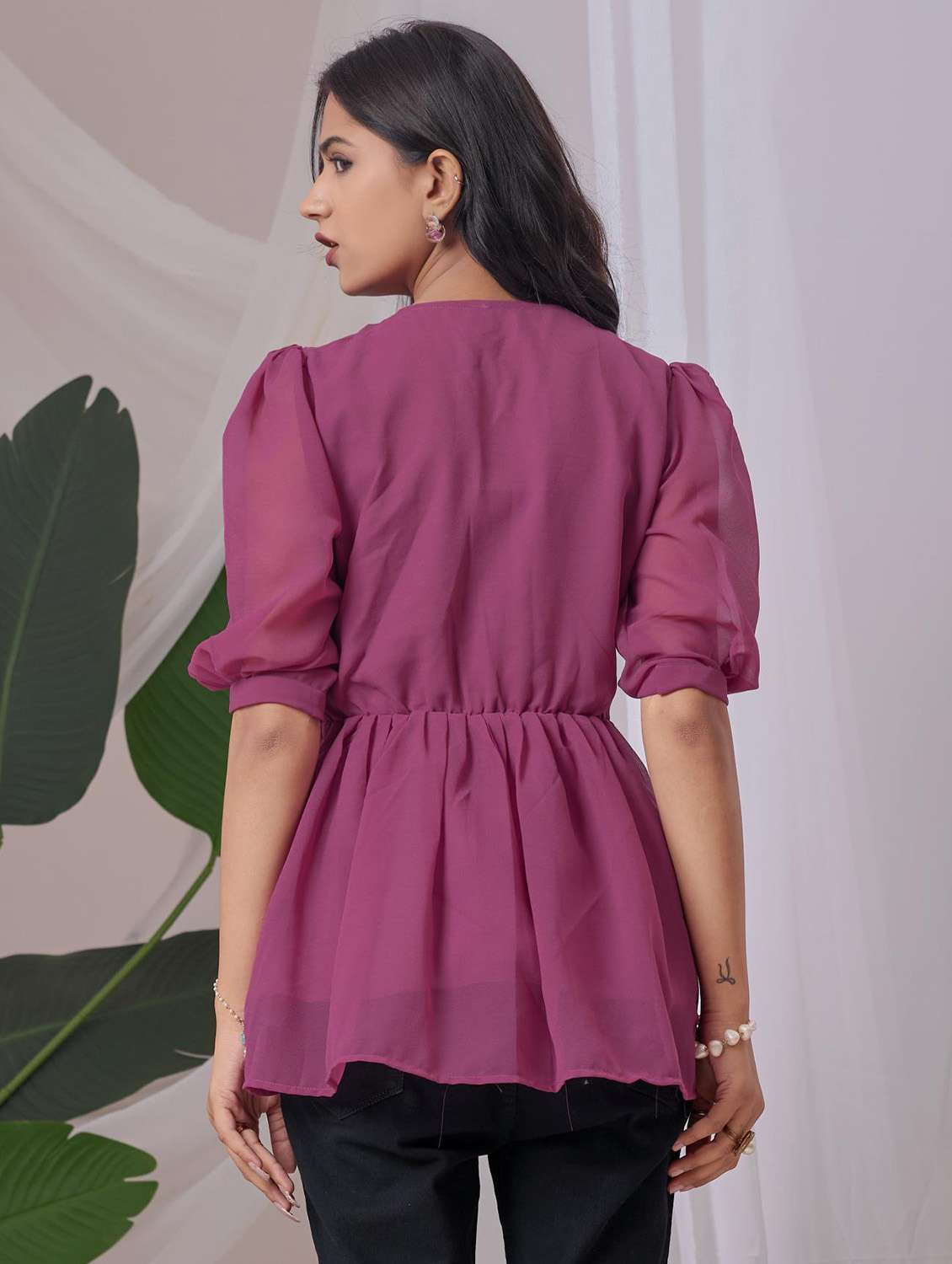 women embroidered puff sleeve a line top - 22143342 - Standard Image - 2