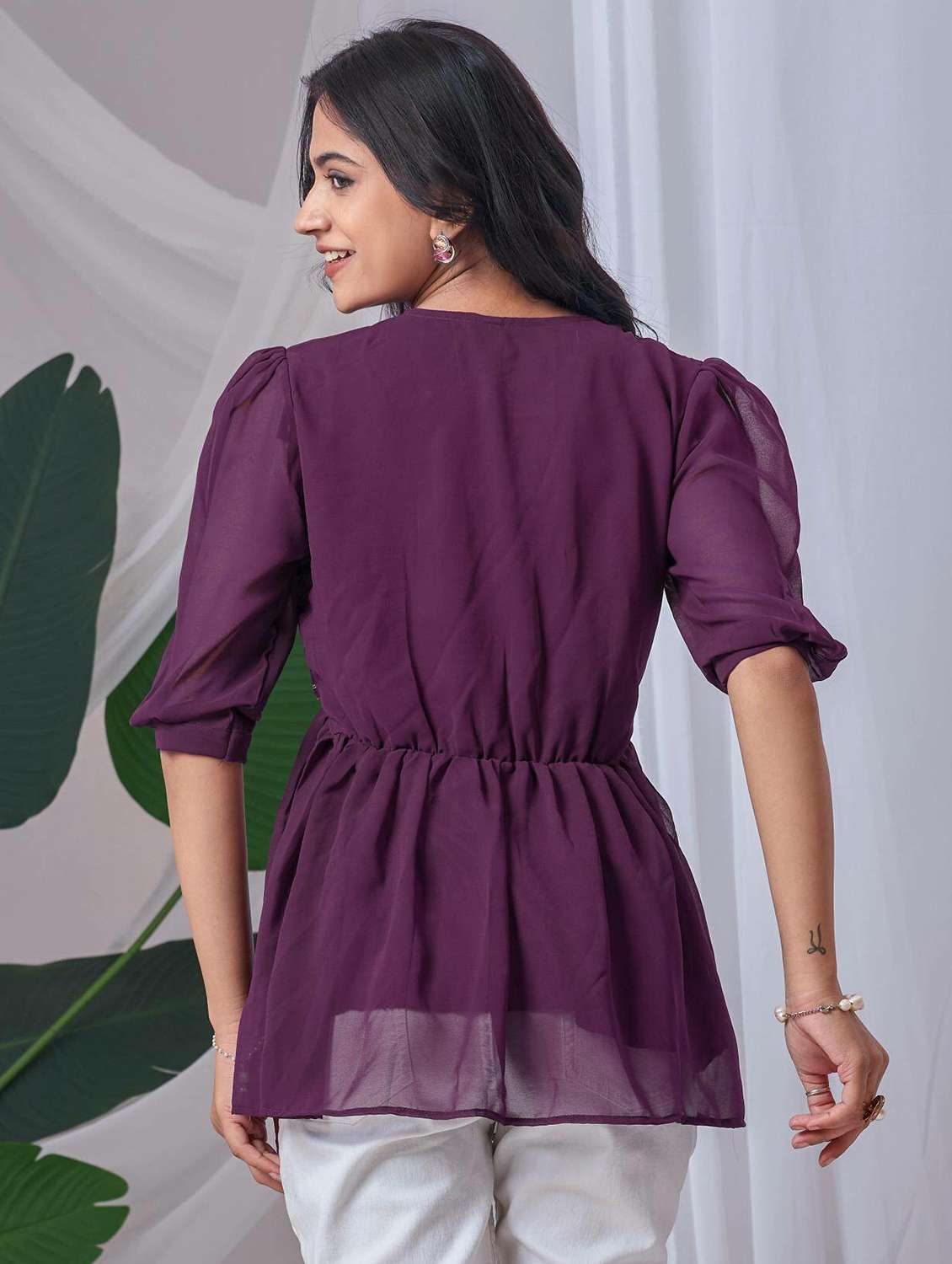 women embroidered puff sleeve a line top - 22143344 - Standard Image - 2