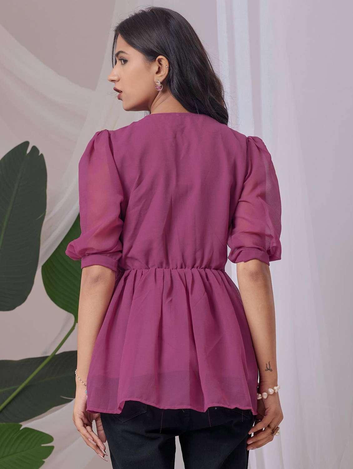 women embroidered puff sleeve a line top - 22143346 - Standard Image - 2