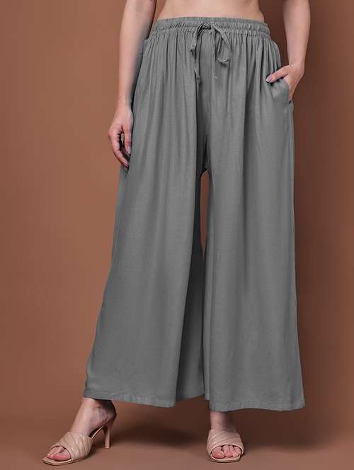 women solid mid rise flared palazzo - 22143420 -  Standard Image - 0