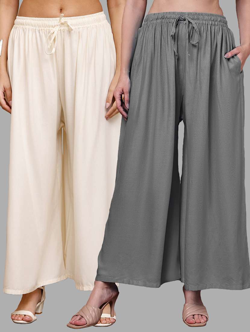 women pack of 2 solid mid rise flared palazzo