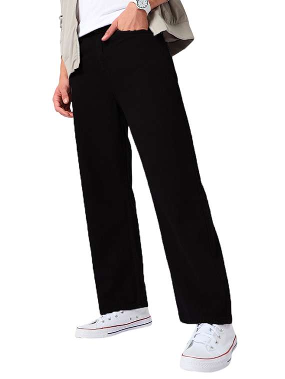 men plain mid rise full length jeans