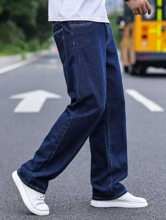 men plain mid rise full length jeans