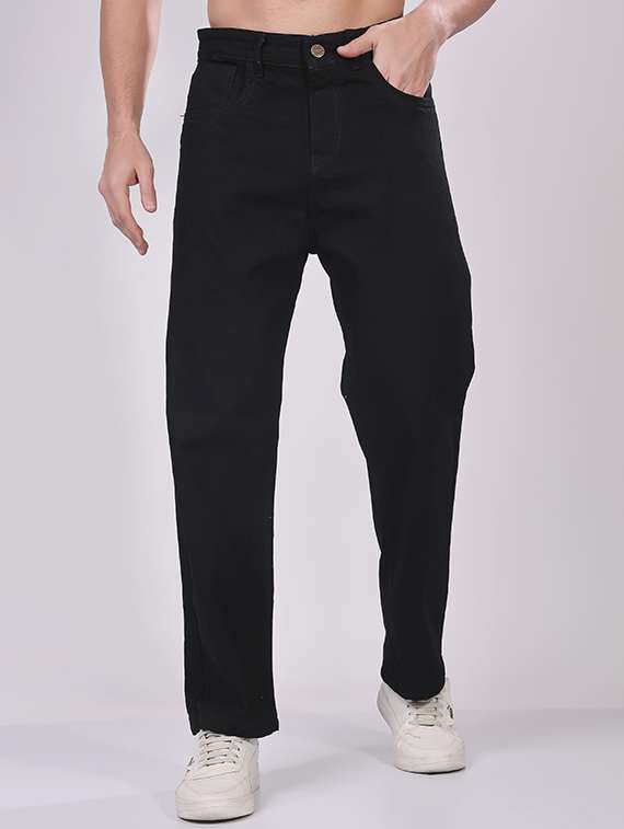 men plain mid rise full length jeans
