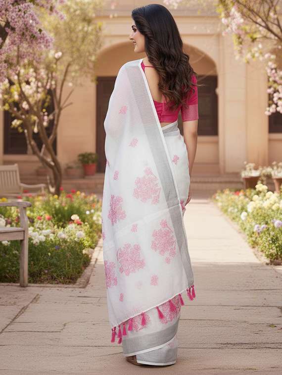 women solid with work embroidered saree with blouse - 22143623 -  Standard Image - 2