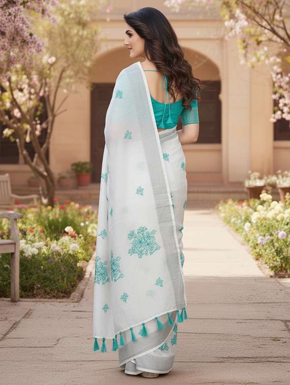 women solid with work embroidered saree with blouse - 22143624 -  Standard Image - 2