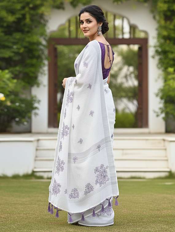 women solid with work embroidered saree with blouse - 22143625 -  Standard Image - 2