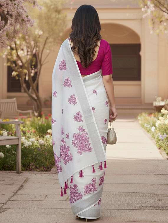 women solid with work embroidered saree with blouse - 22143626 -  Standard Image - 2