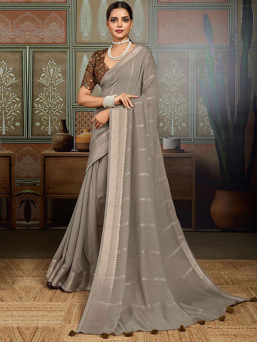 women striped bordered saree with blouse - 22143642 -  Standard Image - 2