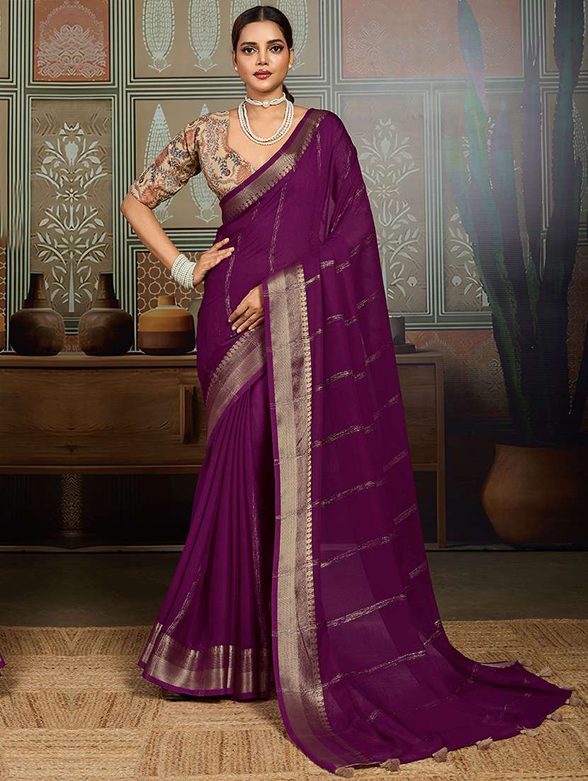 women striped bordered saree with blouse