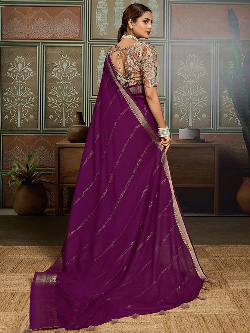 women striped bordered saree with blouse - 22143643 -  Standard Image - 2