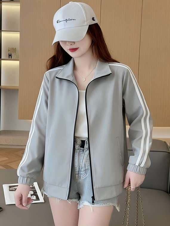 women solid long sleeve windcheater jacket