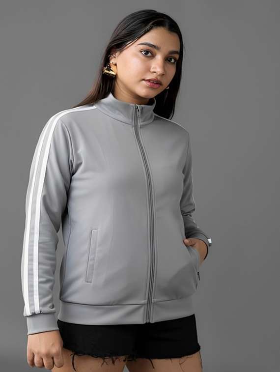 women solid stand collar long sleeve jacket - 22143721 - Standard Image - 2