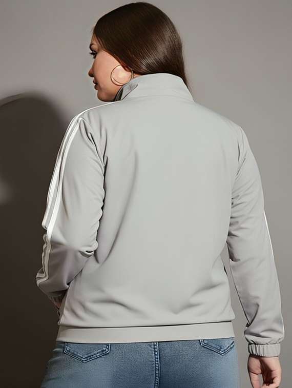 women solid stand collar long sleeve jacket - 22143722 - Standard Image - 2
