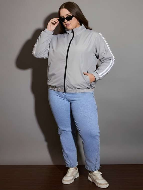 women solid stand collar long sleeve jacket - 22143723 - Standard Image - 2