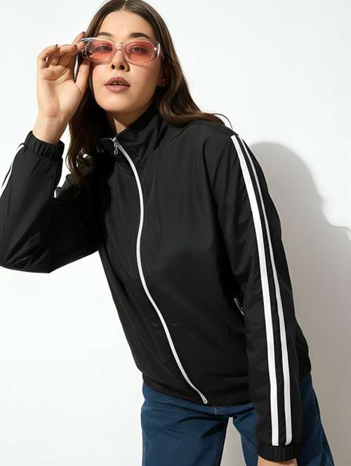 women solid stand collar long sleeve jacket - 22143743 -  Standard Image - 0