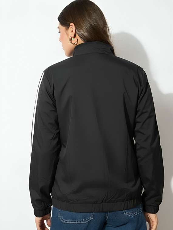 women solid stand collar long sleeve jacket - 22143743 - Standard Image - 2